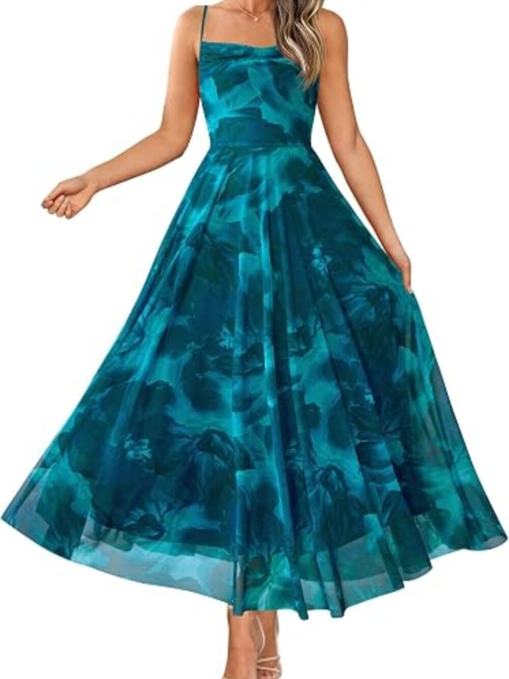 Women Summer Floral Maxi Dresses Elegant Spaghetti Strap Dress Printed Party Dre